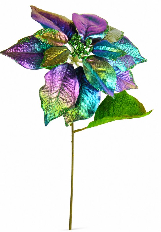 Picture of Faux Peacock Poinsettia Blue 55cm